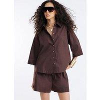 River Island Short Sleeve Shirt - Dark Brown