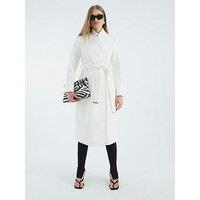 River Island Notch Collar Belted Wrap Coat - Cream