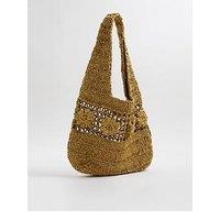 River Island Raffia Flower Slouch - Light Khaki