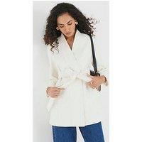 River Island Short Belted Wrap Coat - Cream
