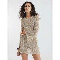 River Island Metallic Knit Tunic Dress - Gold