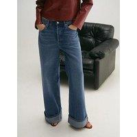 Mango Wide Leg Jeans With Turned Up Hem - Blue