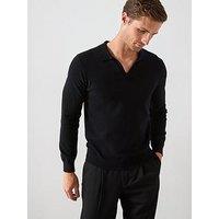 Very Man Long Sleeve Knitted Trophy Neck Polo With Wool - Black