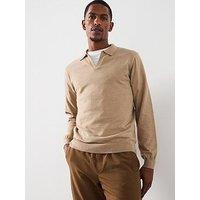Very Man Long Sleeve Knitted Trophy Neck Polo With Wool - Beige