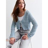 New Look 915 Girls Blue Tie Front Crochet Cardigan