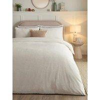 Very Home Whip Stitch Edge Teddy Fleece Duvet Cover Set - Cream