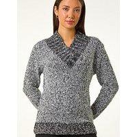 Roman Textured Overlap Jumper - Charcoal
