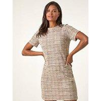 Roman Textured Pocket Stretch Shift Dress - Tan