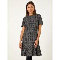 Roman Textured Frill Hem Stretch Dress - Black