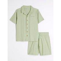 River Island Boys Textured Revere Shirt Set - Light Green