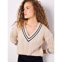 Apricot Stripe Detail Cricket Jumper - Stone - Beige