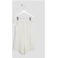 River Island Mini Mini Girl Shirred Textured Playsuit - Cream