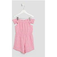 River Island Mini Girl Shirred Textured Playsuit - Pink