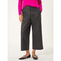Roman Coated Wide Leg Cropped Trouser - Black