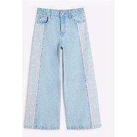 River Island Girls Wide Leg Embroidery Wordy Jeans - Light Blue