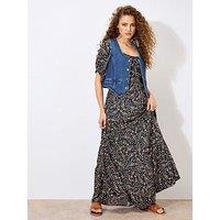 Apricot Floral Paisley Tiered Maxi Dress - Navy