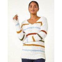 Roman Stripe Fluffy Knit Jumper - Ivory
