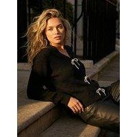 Roman Bow Embelished Knit Cardigan - Black