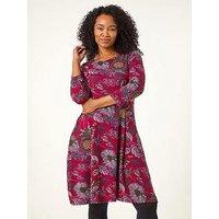 Roman Petite Floral Print A-Line Stretch Dress - Red