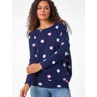 Roman Spot Print Knit Top - Navy