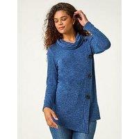 Roman Cowl Neck Buttoned Top - Blue