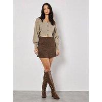 Apricot Suedette A Line Skirt - Brown