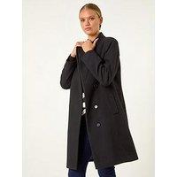 Roman Tailored Funnel Neck Pocket Detail Coat - Black