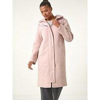 Roman Mixed Fabric Pocket Detail Hooded Coat - Pink