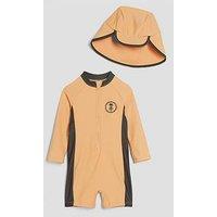 River Island Mini Boys Palm Swim Rashsuit & Hat Set - Orange