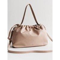 New Look Mink Brown Pebbled Faux Leather Drawstring Hobo Bag - Beige