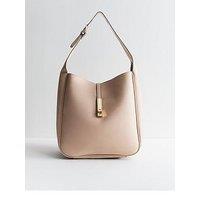 New Look Stone Panelled Faux Suede Hobo Bag - Beige