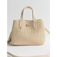 New Look Faux Leather Woven Mini Tote Bag - Cream
