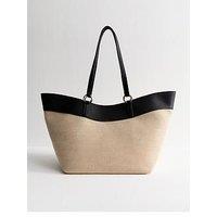 New Look Stone Canvas And Faux Leather Large Winged Tote Bag - Beige