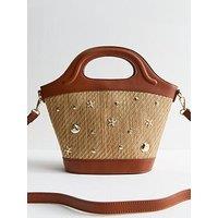 New Look Stone Woven Seashell Embellished Crossbody Bag - Beige