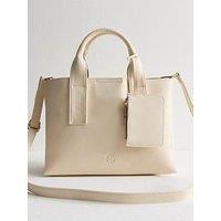 New Look Grained Faux Leather Tote Bag And Coin Purse Set - Cream