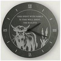 The Personalised Memento Company Personalised Highland Cow Slate Clock