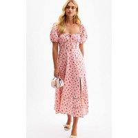 New Look Pink Pattern Trim Milkmaid Dress