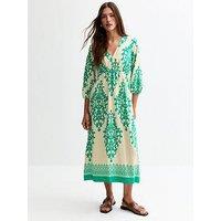 New Look Green Paisley Print V-Neck Smock Midi Dress