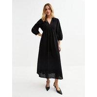 New Look Black Broderie Anglaise Sleeve Smock Midi Dress