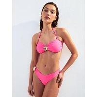 New Look Bright Pink Flower Detail Halterneck Bikini Top