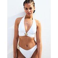 New Look Floral Detail Halterneck Bikini Top - White