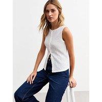 New Look Off White Crinkle Crew Neck Button Through Waistcoat