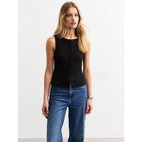 New Look Black Crinkle Crew Neck Button Through Waistcoat