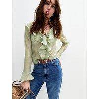 New Look Textured Ruffle Tie Shell Top - Green