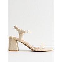New Look Cream Angular Block Heel Linen Look Sandals