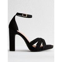New Look Black Crossover Front Strap Faux Suede Platform Sandals