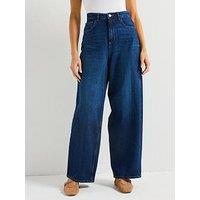 Only High Waisted Wide Leg Jeans - Dark Blue