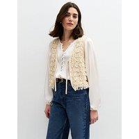 New Look Cream Looped Thread Waistcoat