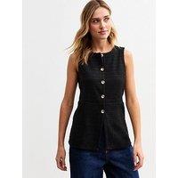 New Look Boucle Crew Neck Button Up Waistcoat - Black