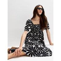 New Look Black Daisy Print Midi Dress